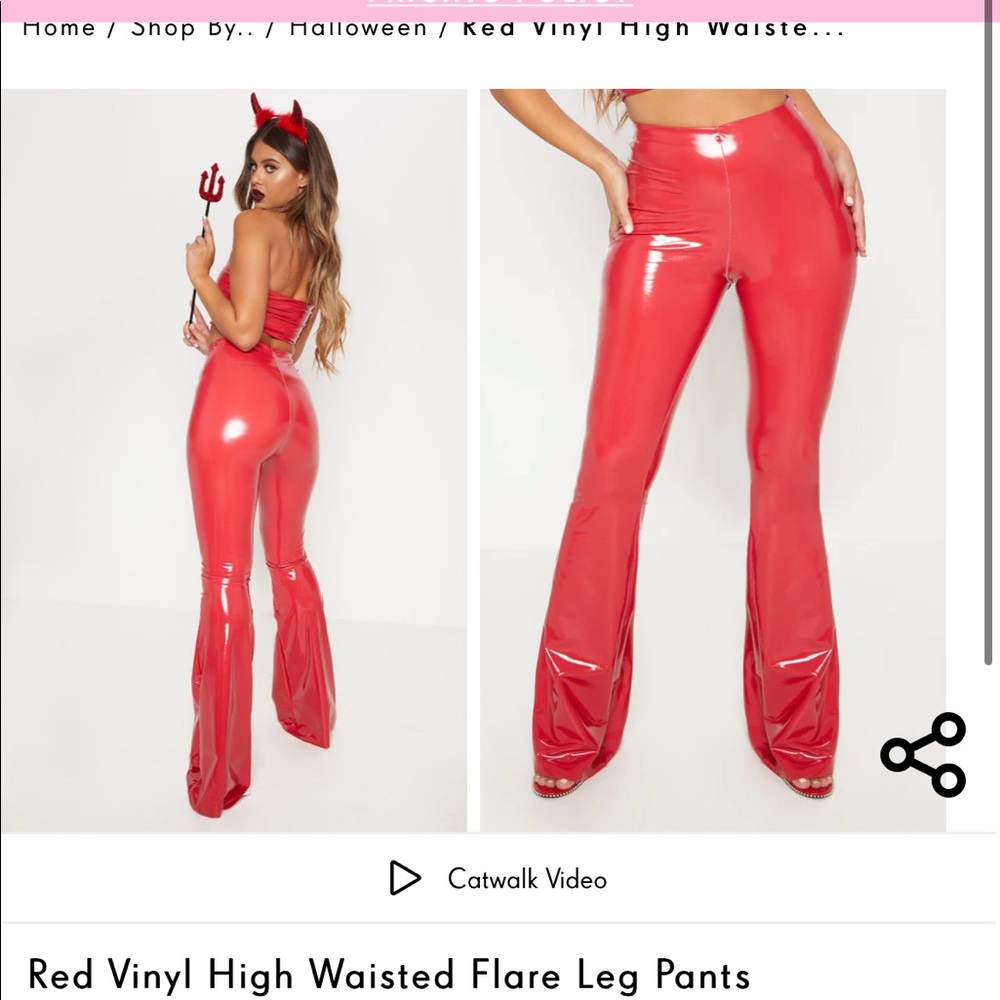Red vinyl flare pants